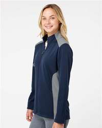 Photo de Veste zippée à texture et matériaux mixtes pour femmes - Adidas - Collegiate Navy/ Grey Three - vue 5