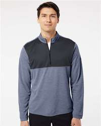 Photo de Pullover léger à col zippé quart de longueur - Adidas - Collegiate Navy Heather/ Carbon - vue 6