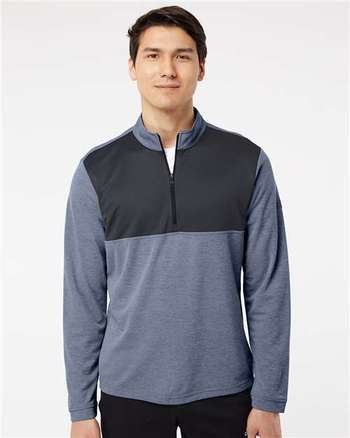 Photo de Pullover léger à col zippé quart de longueur - Adidas - Collegiate Navy Heather/ Carbon - vue 6