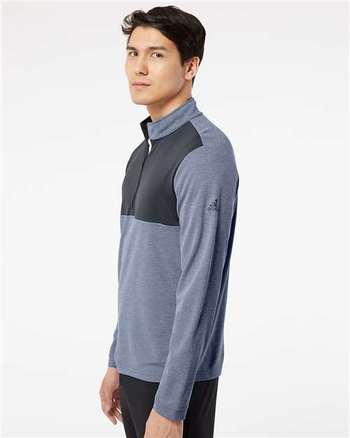 Photo de Pullover léger à col zippé quart de longueur - Adidas - Collegiate Navy Heather/ Carbon - vue 5