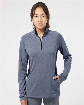 Photo de Pull à glissière quart zippé pour femme léger - Adidas - Collegiate Navy Heather/ Carbon - vue 6