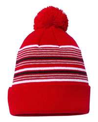 Photo de Bonnet tricoté rayé avec pom-pom de 12" - Sportsman - Red/ White/ Grey/ Black - vue 1