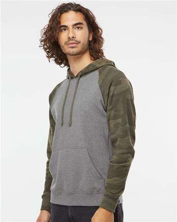 Photo de Unisex Sweat à Capuche Raglan Mélange Spécial - Independent Trading Co. - Nickel Heather/ Forest Camo - vue 5