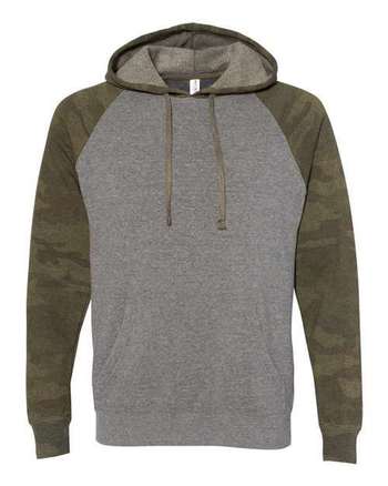 Photo of Unisex Special Blend Raglan Hooded Sweatshirt - Independent Trading Co. - Nickel Heather/ Forest Camo - view 3