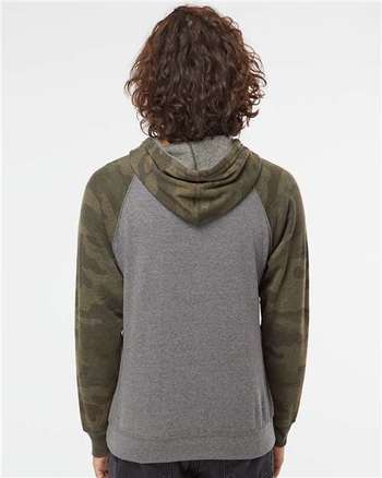 Photo of Unisex Special Blend Raglan Hooded Sweatshirt - Independent Trading Co. - Nickel Heather/ Forest Camo - view 4