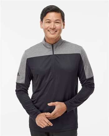 Photo de Pullover léger à quart de zip - Adidas - Black/ Grey Three Melange - vue 6