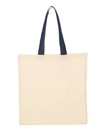 Photo of Economical Tote with Contrast-Color Handles - Q-Tees - Natural/ Navy - view 2