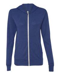 Photo of Triblend Lightweight Full-Zip Hooded Long Sleeve Tee - BELLA + CANVAS - Navy Triblend - view 3