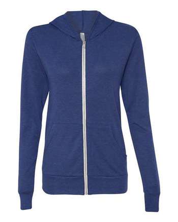 Photo of Triblend Lightweight Full-Zip Hooded Long Sleeve Tee - BELLA + CANVAS - Navy Triblend - view 3
