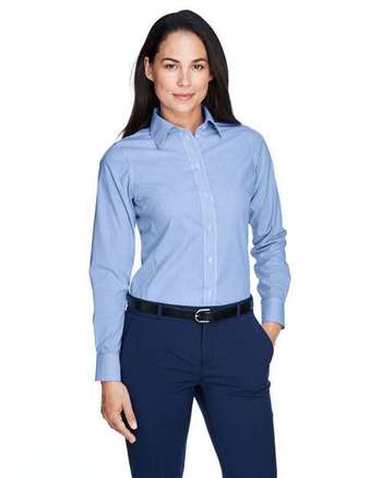 Photo of Women's Crown Collection® Banker Stripe Woven Dress Shirt - Devon & Jones - French Blue - view 5