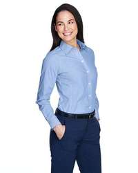 Photo of Women's Crown Collection® Banker Stripe Woven Dress Shirt - Devon & Jones - French Blue - view 4