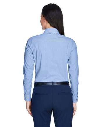 Photo of Women's Crown Collection® Banker Stripe Woven Dress Shirt - Devon & Jones - French Blue - view 3