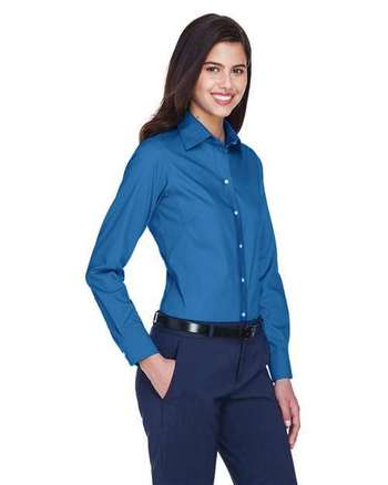 Photo of Women's Crown Collection® Oxford Woven Dress Shirt - Devon & Jones - French Blue - view 4