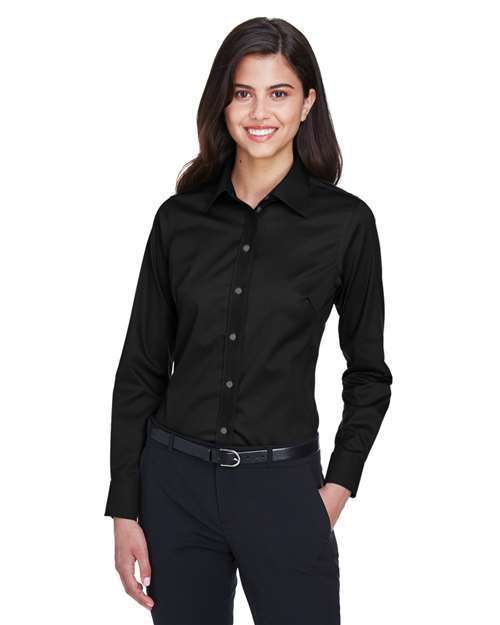 Photo of Women's Crown Collection® Solid Stretch Twill Woven Dress Shirt - Devon & Jones - Black - view 5