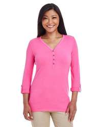 Photo of Women's Perfect Fit™ Y-Placket Convertible Sleeve Knit Top - Devon & Jones - Charity Pink - view 4