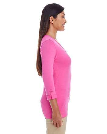 Photo of Women's Perfect Fit™ Y-Placket Convertible Sleeve Knit Top - Devon & Jones - Charity Pink - view 3