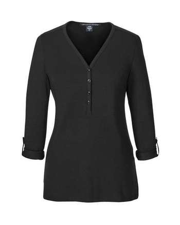 Photo of Women's Perfect Fit™ Y-Placket Convertible Sleeve Knit Top - Devon & Jones - Charity Pink - view 1