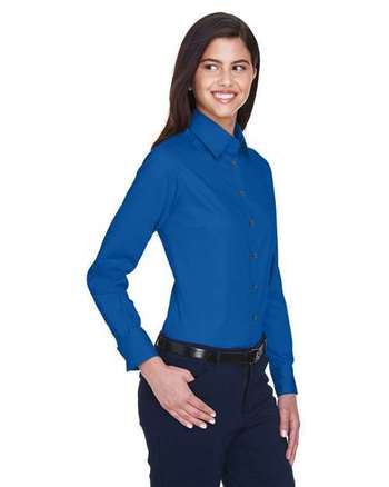 Photo of Women's Easy Blend™ Long Sleeve Twill Dress Shirt with Stain-Release - Harriton - French Blue - view 4